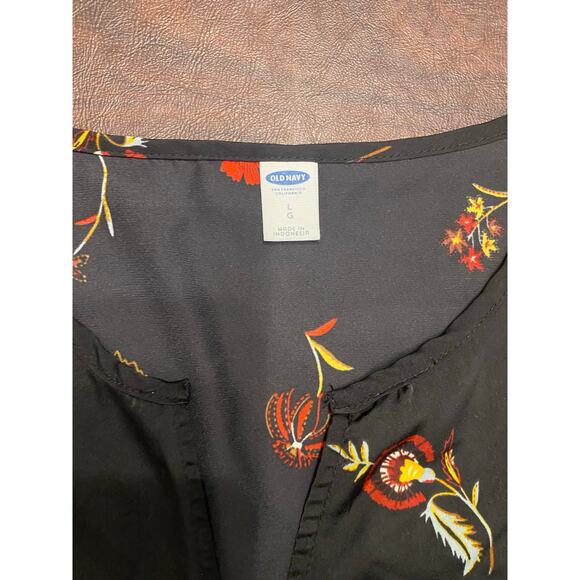 Black Floral Babydoll Tunic V-neck Velvet Trim Long Sleeve Large Whimsigoth Boho - Picture 8 of 8